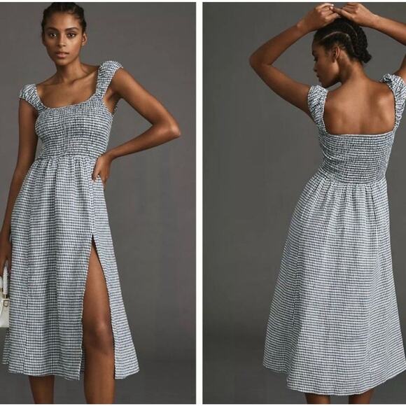 Reformation Dresses & Skirts - Reformation Small Tavi Gingham Checkered Linen Midi Dress Cottagecore Boho Ae22
